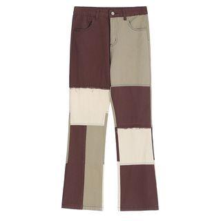 Check Panel Boot Cut Jeans