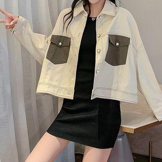 Pocket Detail Contrast Stitching Denim Jacket