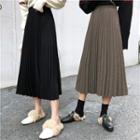 Elastic Waist Pleated Midi Knit Skirt