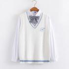 Embroidered Knit Vest / Plain Long-sleeve Shirt