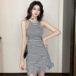 Halter-neck Gingham A-line Dress