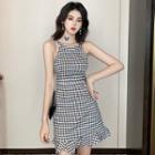 Halter-neck Gingham A-line Dress