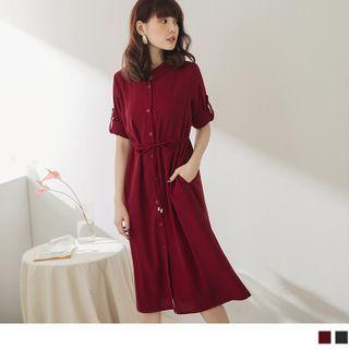 3/4-sleeve Single-breasted Long Chiffon Top
