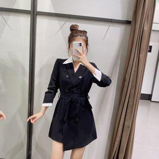 Contrast Collar Mini A-line Blazer Dress