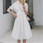 Short-sleeve Embellished A-line Midi Shirtdress