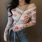 Long-sleeve Lip Print Top As Shown In Figure - One Size