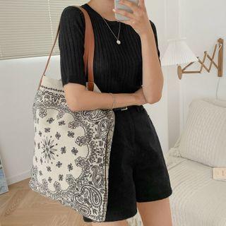 Pleather-trim Paisley Shopper Bag