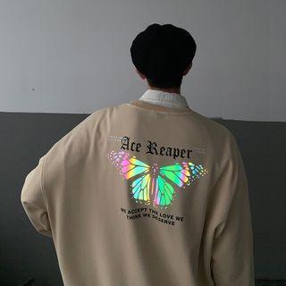 Long-sleeve Reflective Butterfly Printed Sweatshirt