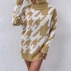 Printed Turtleneck Long Sleeve Knit Mini Dress