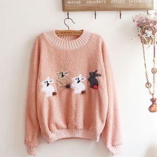 Rabbit Embroidered Pullover Pink - One Size