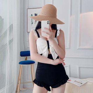Frill Trim Two Tone Cutout Swimsuit
