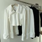 Set: Fluffy Collar Cropped Zip-up Cardigan + Mini Pencil Skirt