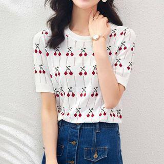 Short-sleeve Cherry Print Pontelle Knit Top