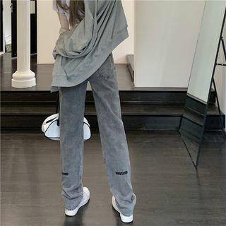 High Waist Letter Print Straight Leg Jeans