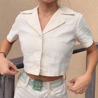 Notch Lapel Short-sleeve Cropped Shirt