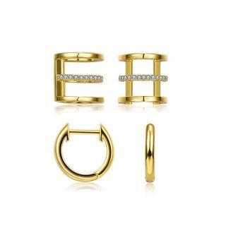 Fashion Personality Plated Gold Geometric Cubic Zircon Two-piece Earrings Golden - One Size