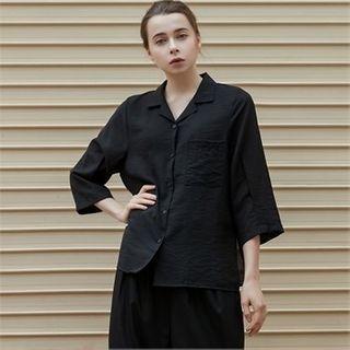 3/4-sleeve Textured Sheer Shirt