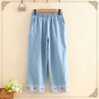 Strawberry Embroidered Straight-leg Jeans Light Color - One Size