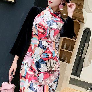 Traditional Chinese 3/4-sleeve Print Dress