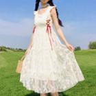 Sleeveless Lace Midi A-line Dress Almond - M