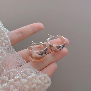 Polished Alloy Hoop Earring E4909 - 1 Pair - Silver - One Size