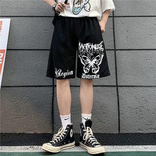 Lettering Butterfly Print Wide Leg Shorts