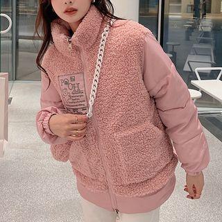 Lettering Patch Fleece Padded Zip Jacket