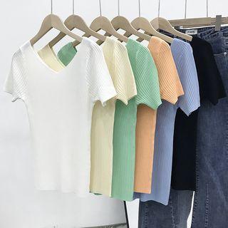 V-neck Short-sleeve T-shirt Green - One Size