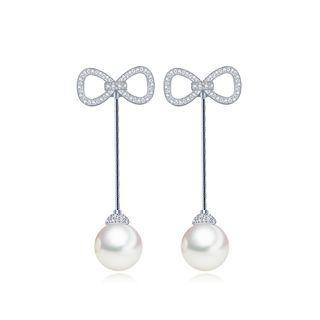 Fashion Simple Ribbon Tassel Imitation Pearl Earrings With Cubic Zirconia Silver - One Size