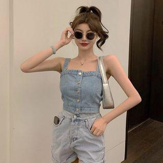 Sleeveless Single Breasted Denim Top Denim - One Size