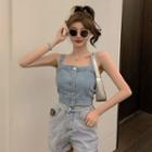 Sleeveless Single Breasted Denim Top Denim - One Size