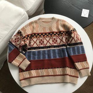 Geometric Oversized Sweater As Shown In Figure - One Size