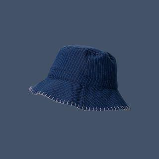 Embroidered Trim Pinstriped Bucket Hat