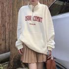 Lettering Half-zip Sweatshirt / Pleated A-line Skirt