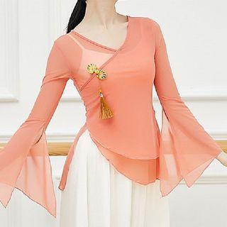 Flared-sleeve Sheer Dance Top