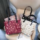 Leaf Embroidered Furry Tote Bag With Coin Purse