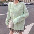 Melange Sweater / Plaid Pleated Skirt