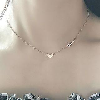 Stainless Steel Heart Love Lettering Pendant Choker Rose Gold - One Size