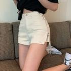 Zip-accent Denim Hot Pants