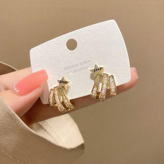 Star Rhinestone Alloy Earring E4949 - 1 Pair - Gold - One Size