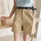 Zip-fly Cotton Shorts With Belt