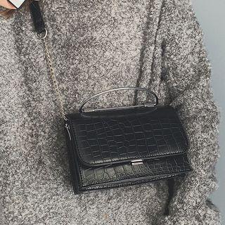 Croc Grain Faux Leather Handbag With Metal Chain