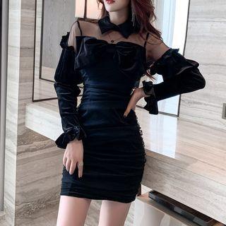 Mock Two-piece Bow Accent Mini Sheath Dress