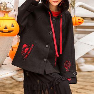 Pumpkin Embroidered Pompom Hood Coat