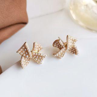 Bow Faux Pearl Alloy Earring