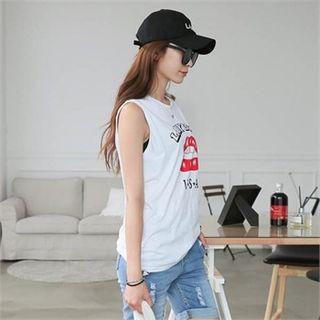 Sleeveless Rib-print Top