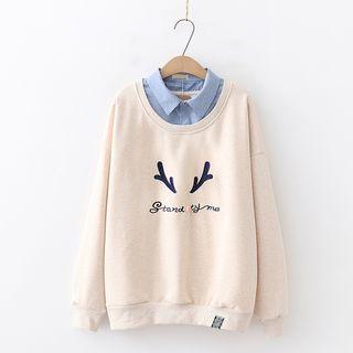 Mock Two-piece Printed Sweatshirt Almond - One Size