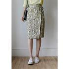 Floral Linen Blend Wrap Skirt With Sash