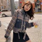 Denim Panel Plaid Cropped Jacket
