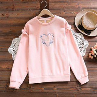 Heart Embroidered Ruffle Sweatshirt